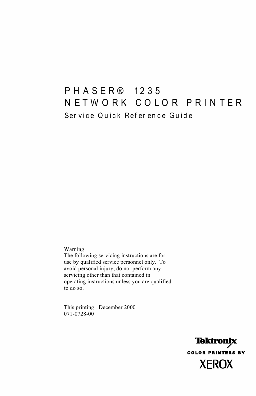 Xerox Phaser 1235 Parts List and Service Quick Reference Guide-1